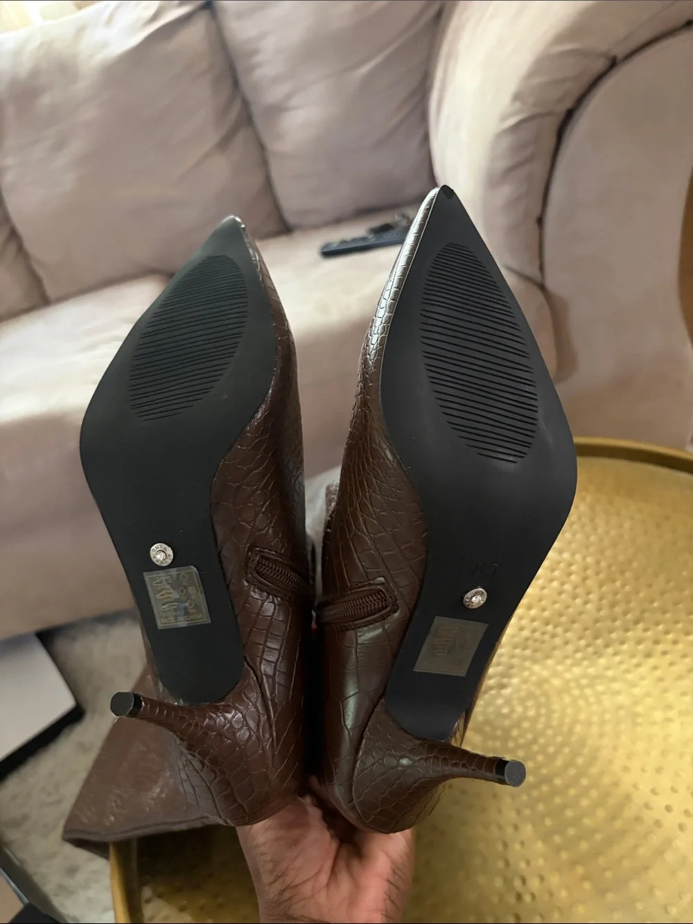 AZALEA WANG HALINA BROWN CROC STILETTO BOOT
